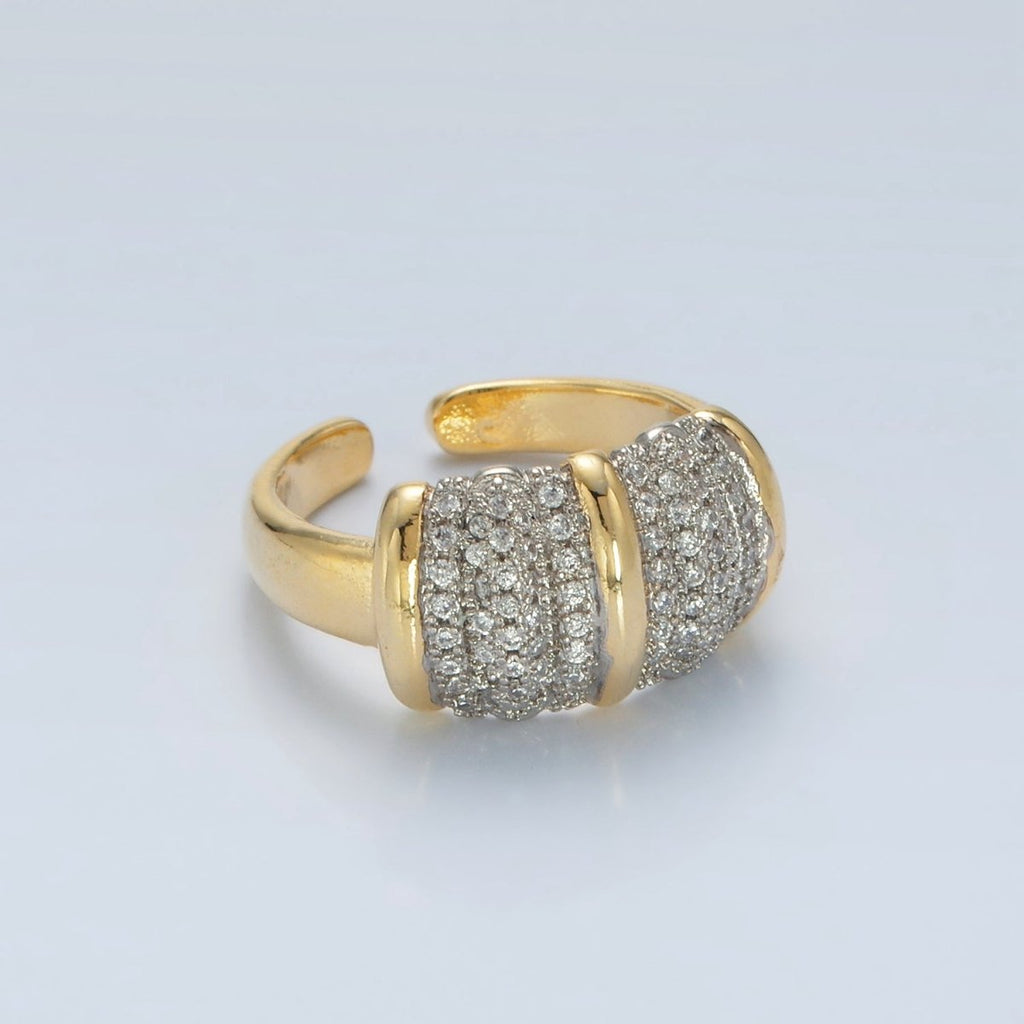 24K Gold plated Micro Paved CZ Dome Wide Band Bar Ring | O1401 - DLUXCA