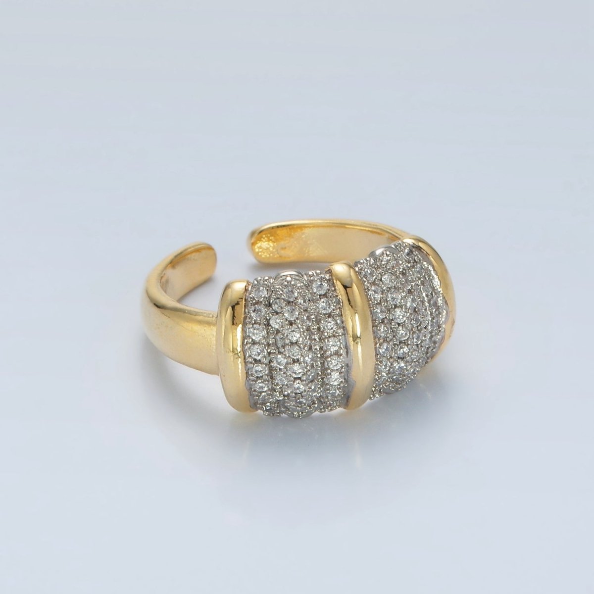 24K Gold plated Micro Paved CZ Dome Wide Band Bar Ring | O1401 - DLUXCA