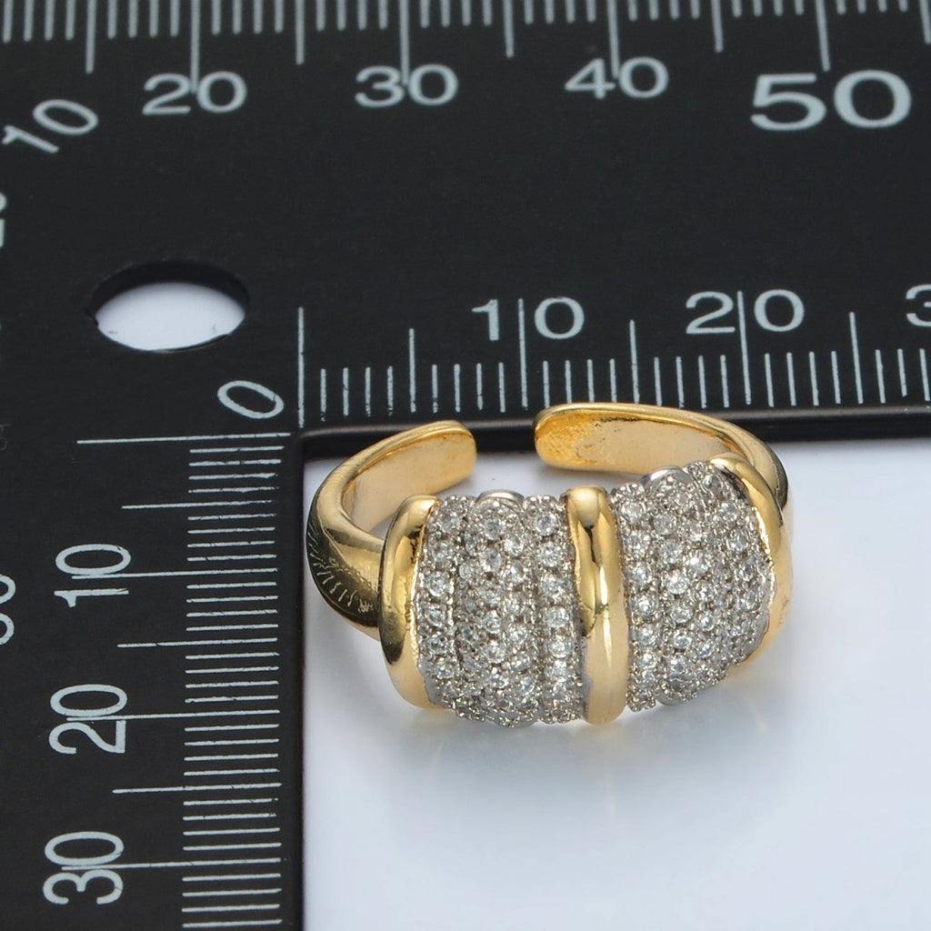 24K Gold plated Micro Paved CZ Dome Wide Band Bar Ring | O1401 - DLUXCA