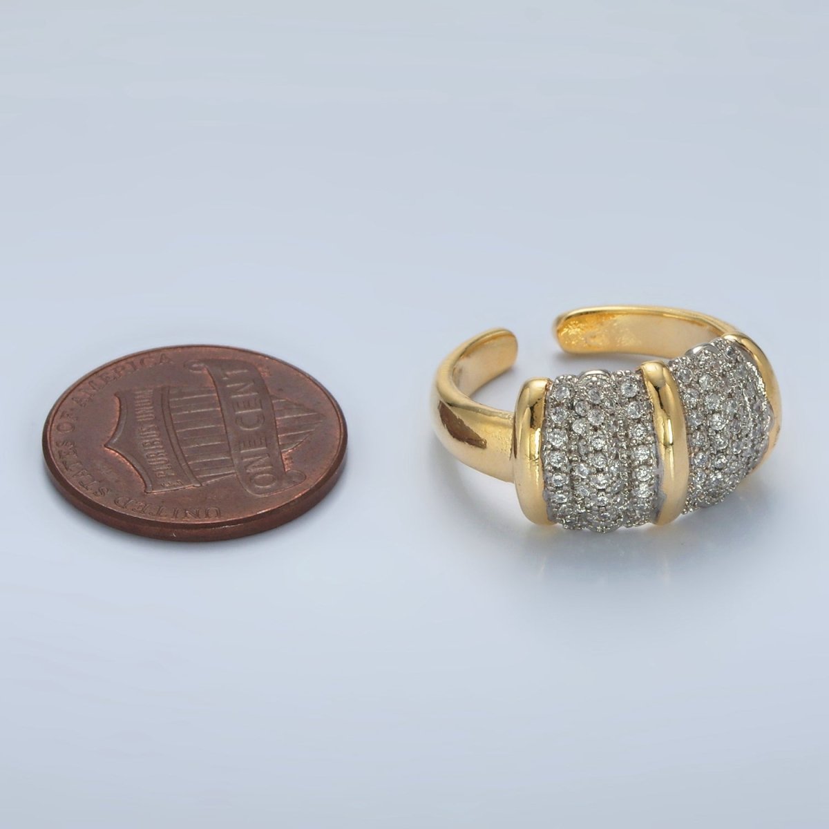 24K Gold plated Micro Paved CZ Dome Wide Band Bar Ring | O1401 - DLUXCA