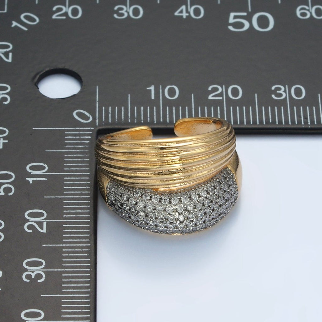24K Gold plated Micro Paved CZ Double Band Dome Signet Ring | O1405 - DLUXCA