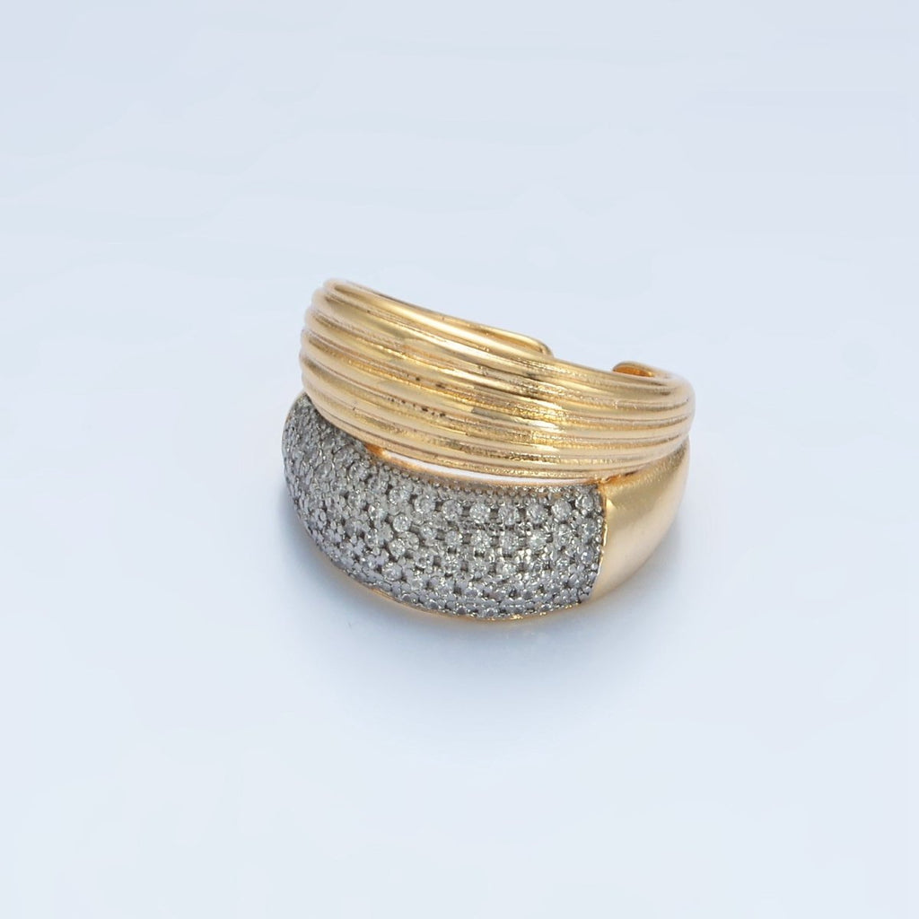 24K Gold plated Micro Paved CZ Double Band Dome Signet Ring | O1405 - DLUXCA