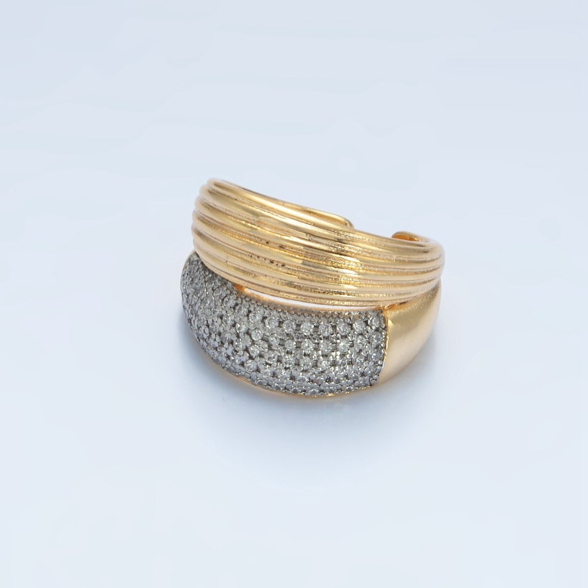 24K Gold plated Micro Paved CZ Double Band Dome Signet Ring | O1405 - DLUXCA
