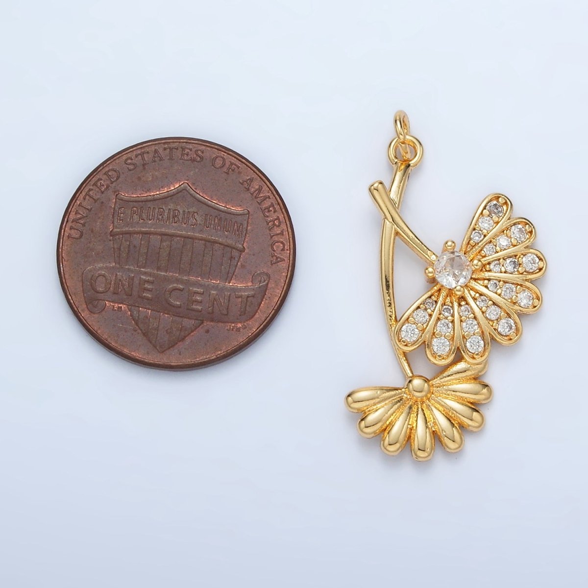 24K Gold plated Micro Paved CZ Double Flower Charm | AC140 - DLUXCA