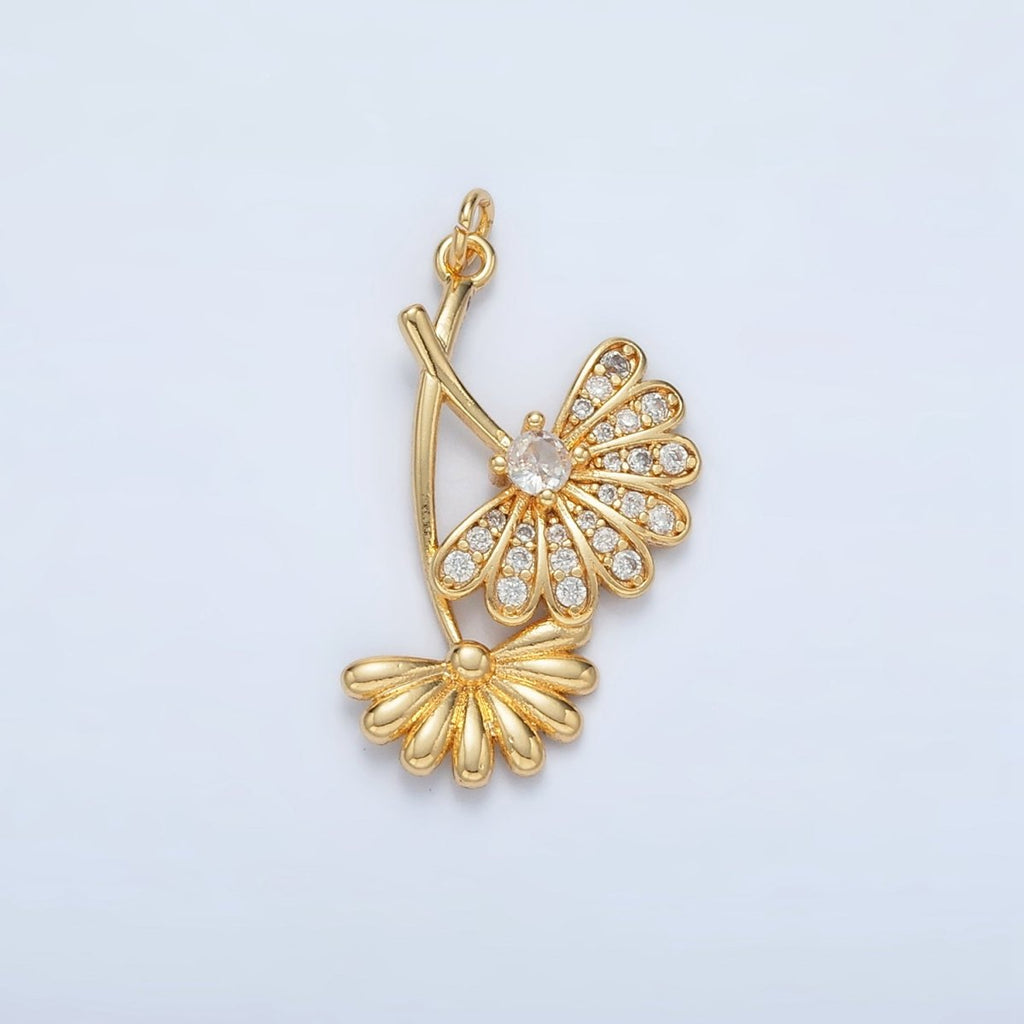 24K Gold plated Micro Paved CZ Double Flower Charm | AC140 - DLUXCA
