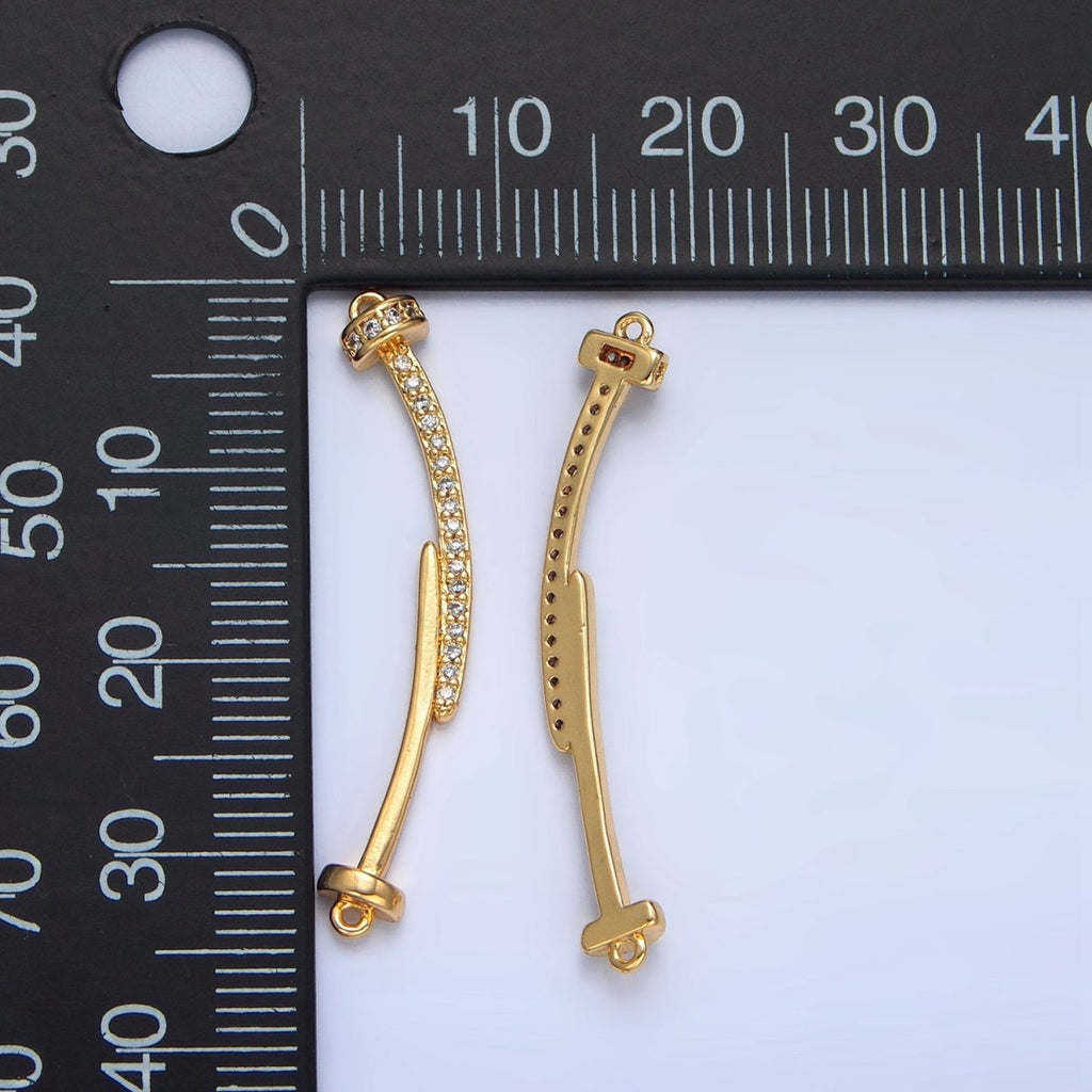 24K Gold plated Micro Paved CZ Double Nail Needle Curved Connector | F458 - DLUXCA