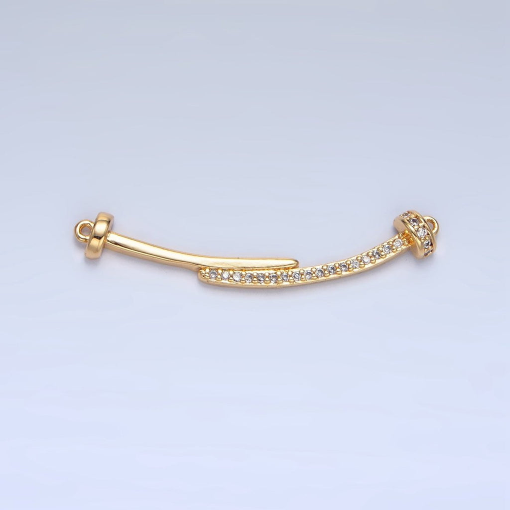 24K Gold plated Micro Paved CZ Double Nail Needle Curved Connector | F458 - DLUXCA