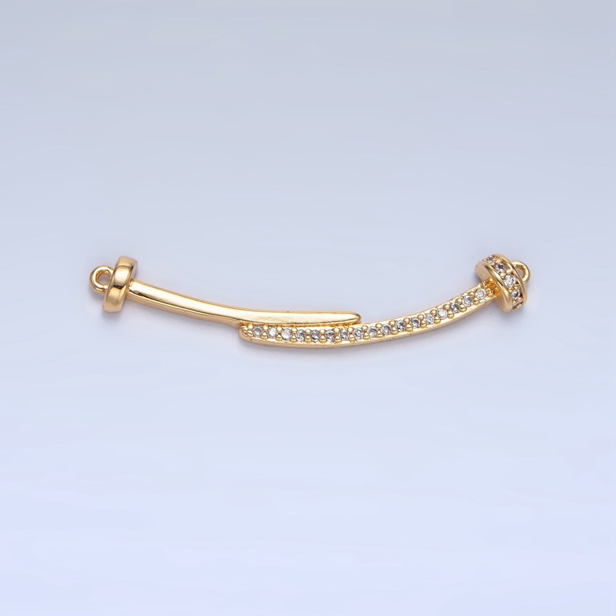 24K Gold plated Micro Paved CZ Double Nail Needle Curved Connector | F458 - DLUXCA