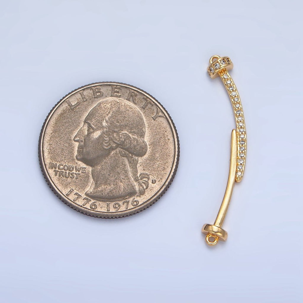 24K Gold plated Micro Paved CZ Double Nail Needle Curved Connector | F458 - DLUXCA