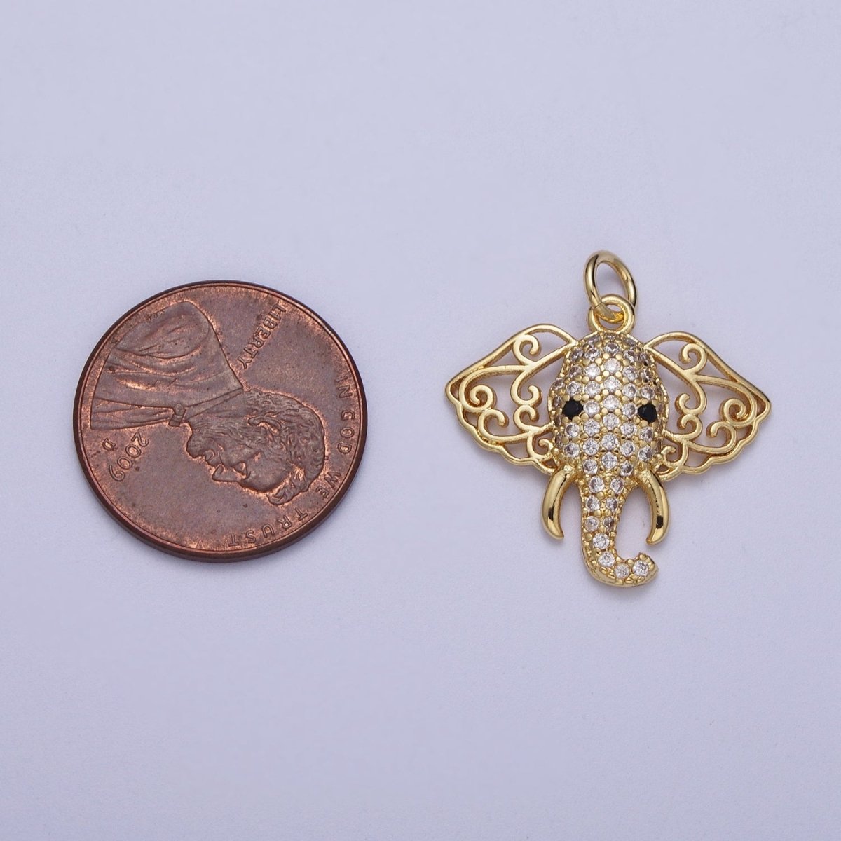 24K Gold plated Micro Paved CZ Elephant Filigree Ears Charm | A-316 - DLUXCA