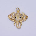24K Gold plated Micro Paved CZ Elephant Filigree Ears Charm | A-316 - DLUXCA