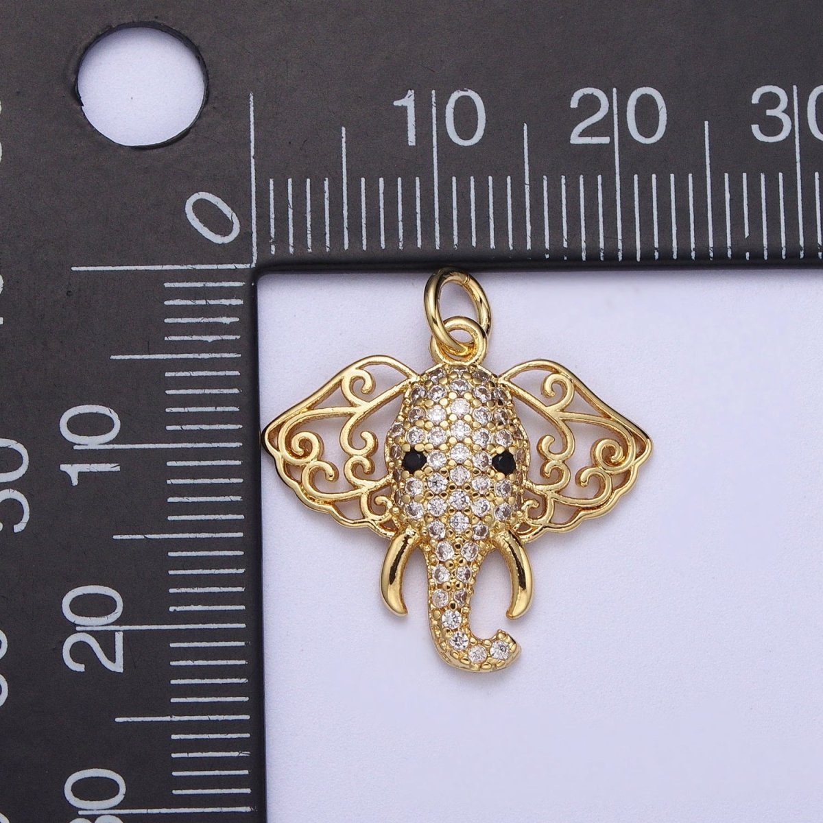 24K Gold plated Micro Paved CZ Elephant Filigree Ears Charm | A-316 - DLUXCA