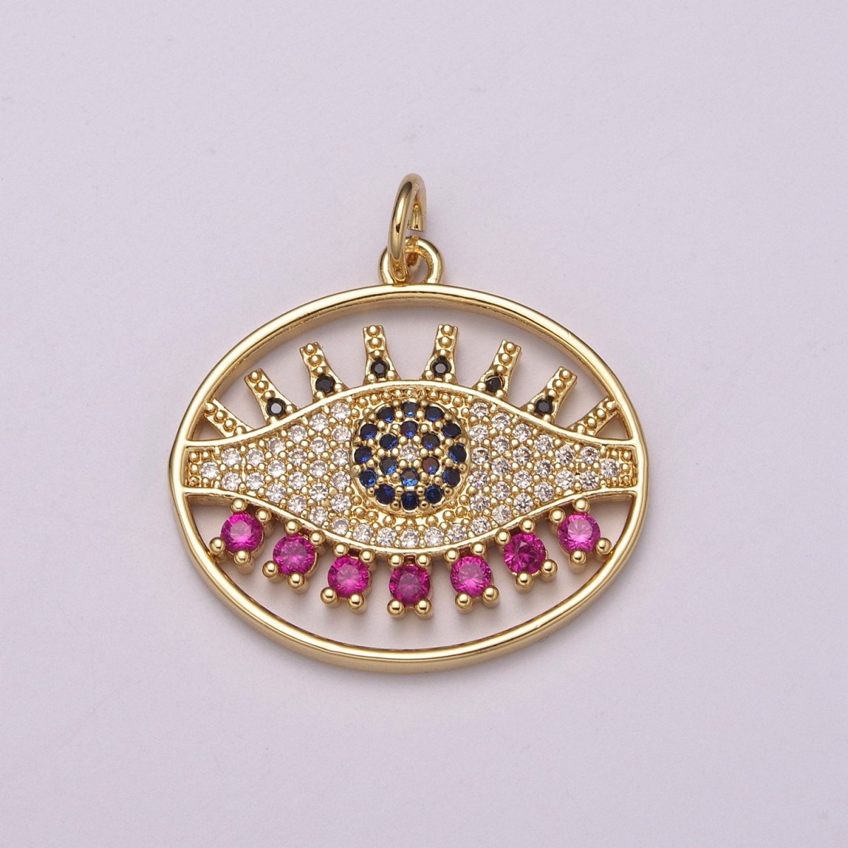 24K Gold plated Micro Paved CZ Evil Eye Amulet Protection Charm | M-922 - DLUXCA