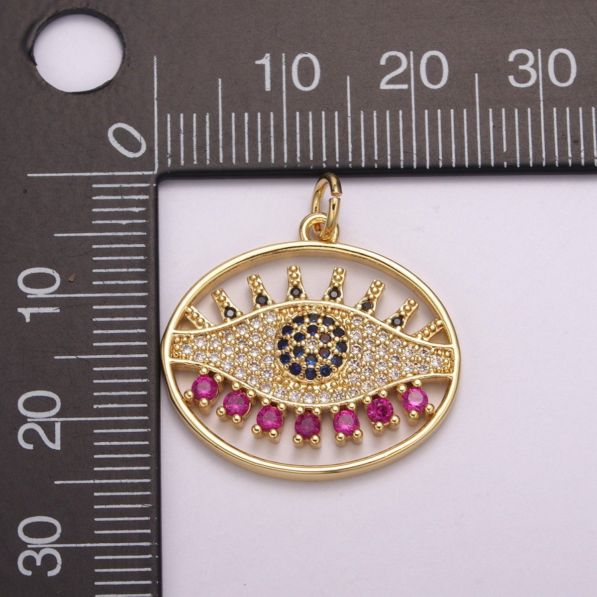 24K Gold plated Micro Paved CZ Evil Eye Amulet Protection Charm | M-922 - DLUXCA