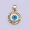 24K Gold plated Micro Paved CZ Evil Eye Protection Round Amulet Pendant H-288 - DLUXCA