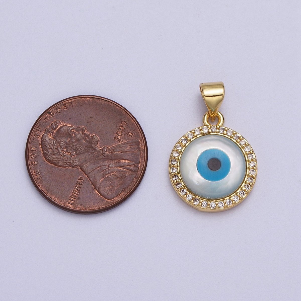 24K Gold plated Micro Paved CZ Evil Eye Protection Round Amulet Pendant H-288 - DLUXCA