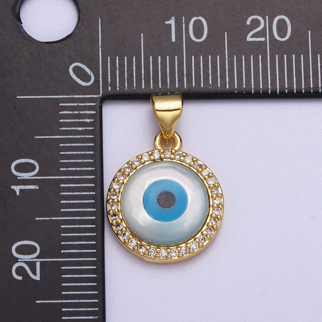 24K Gold plated Micro Paved CZ Evil Eye Protection Round Amulet Pendant H-288 - DLUXCA