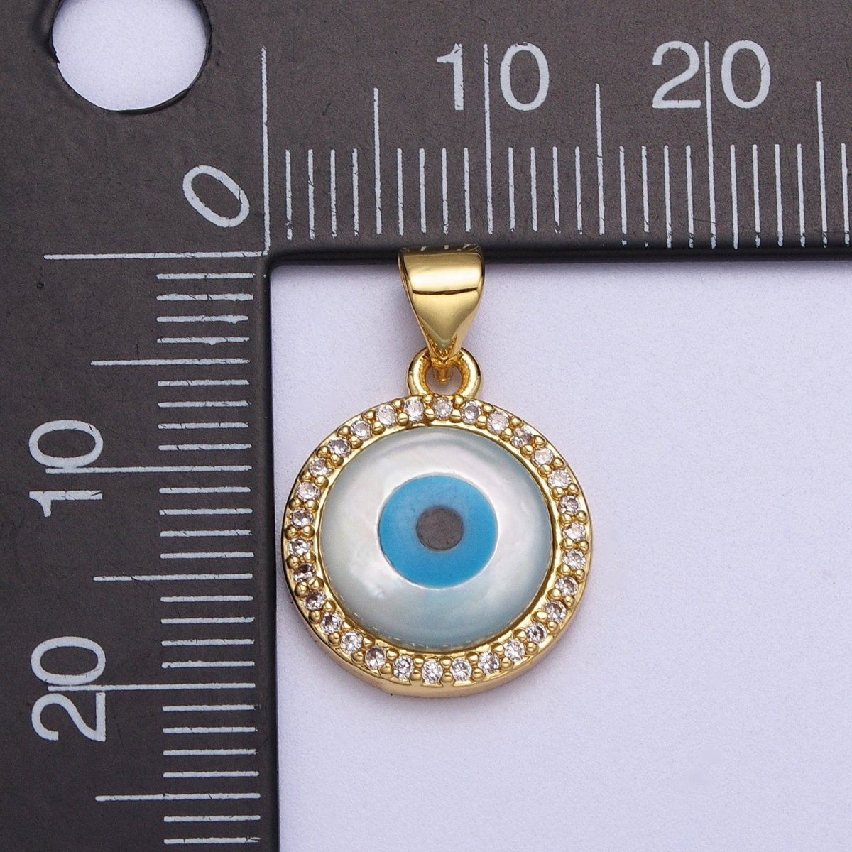 24K Gold plated Micro Paved CZ Evil Eye Protection Round Amulet Pendant H-288 - DLUXCA
