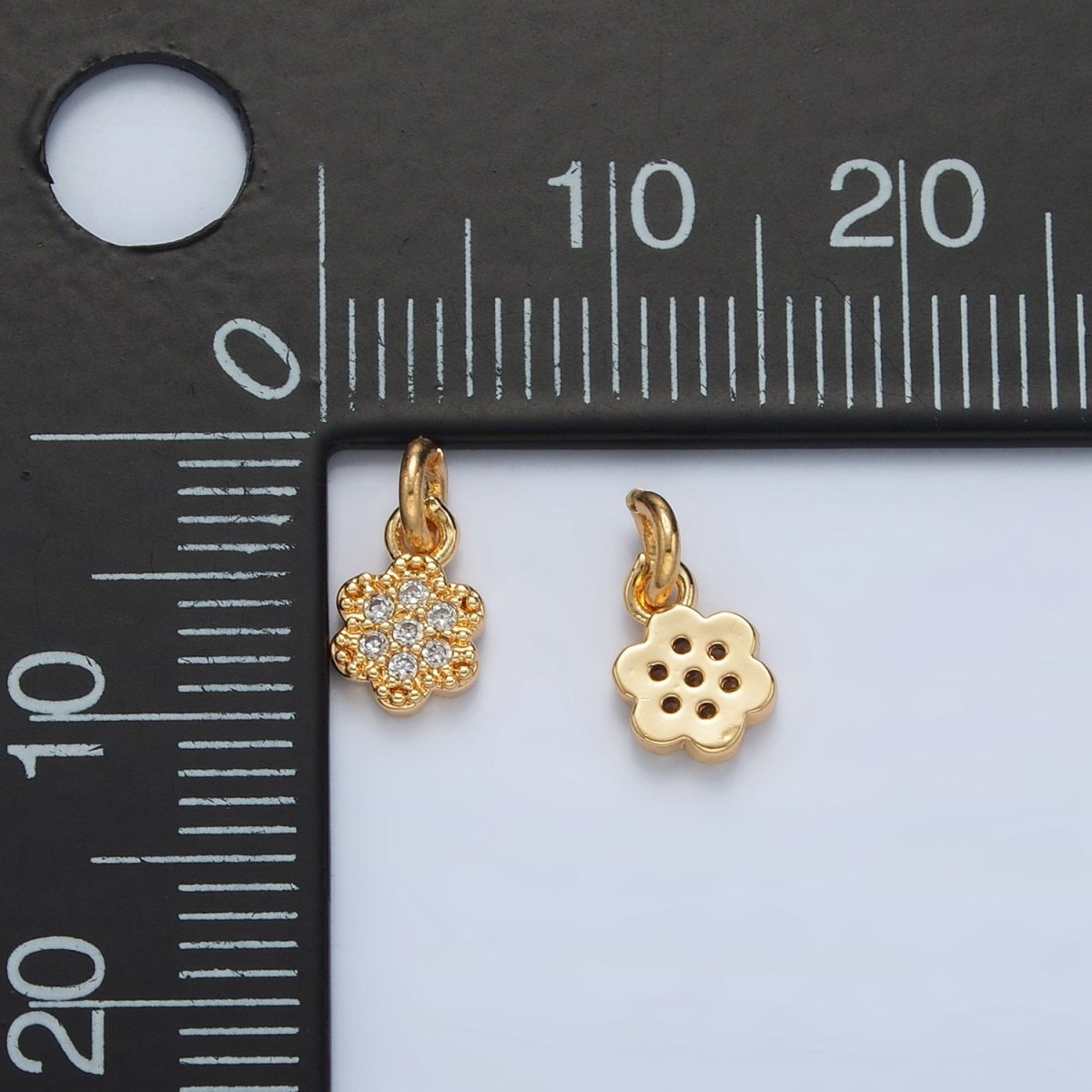 24K Gold plated Micro Paved CZ Flower Mini Charm | AG938 - DLUXCA