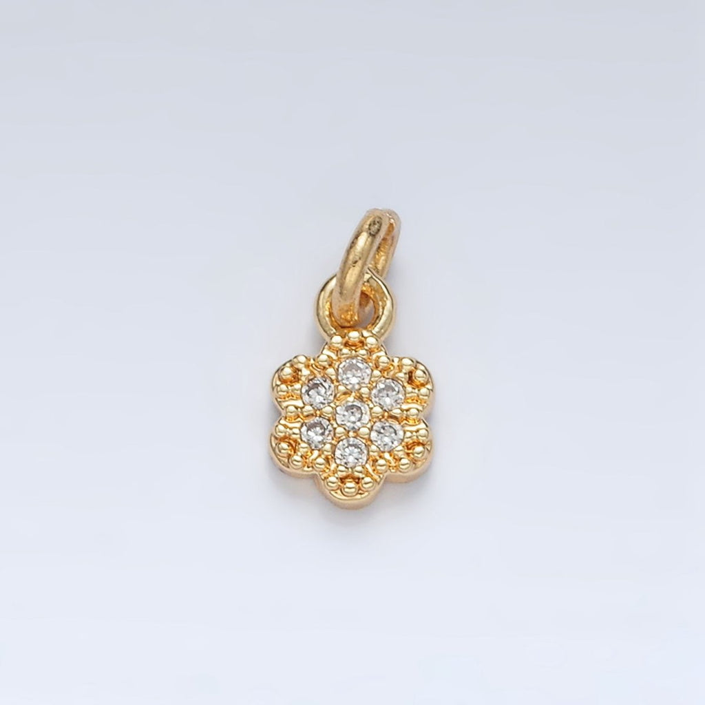 24K Gold plated Micro Paved CZ Flower Mini Charm | AG938 - DLUXCA