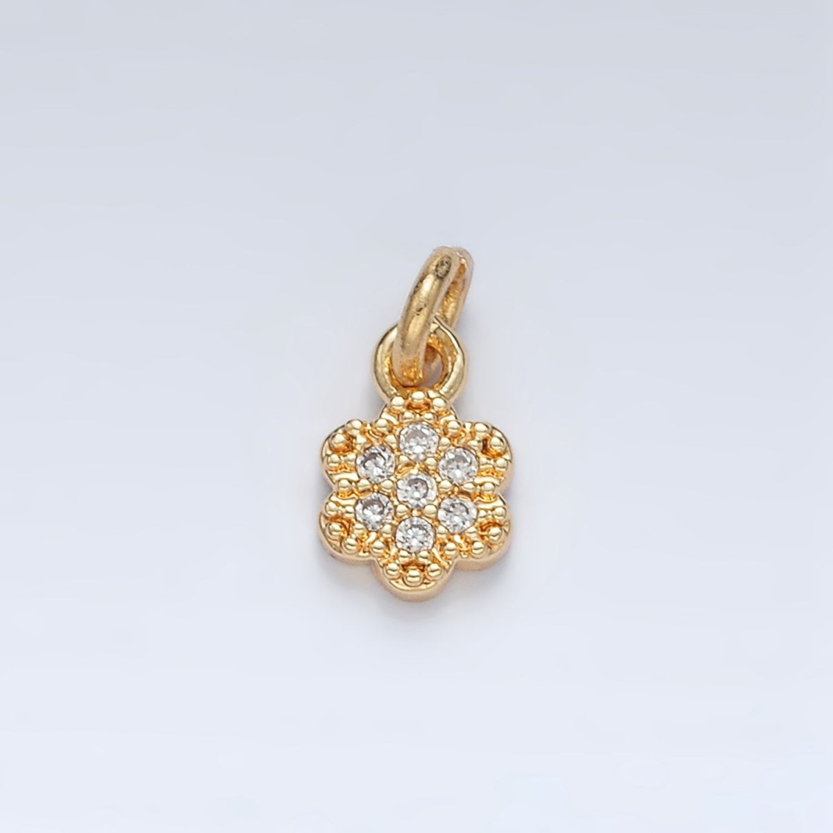 24K Gold plated Micro Paved CZ Flower Mini Charm | AG938 - DLUXCA