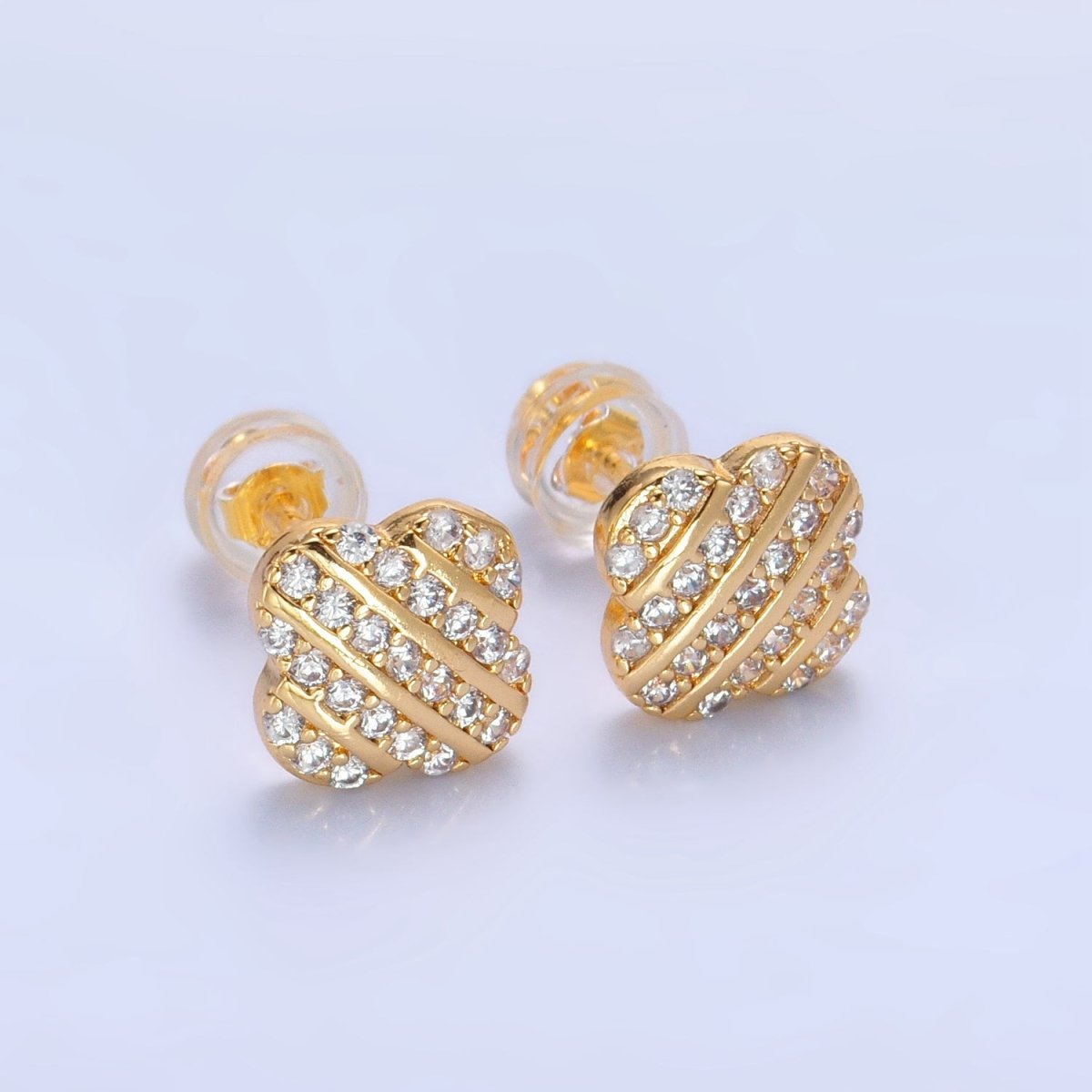 24K Gold plated Micro Paved CZ Flower Stud Earrings | P352 - DLUXCA
