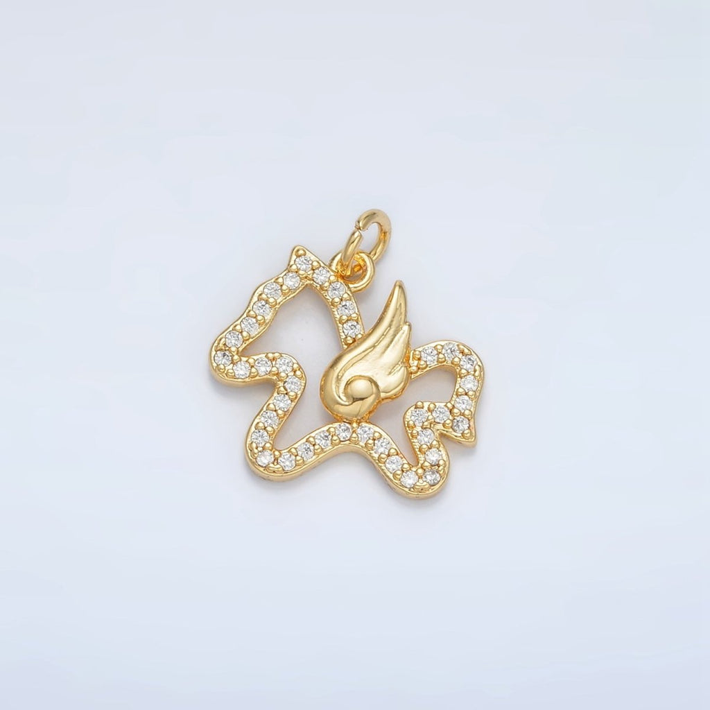 24K Gold plated Micro Paved CZ Flying Pegasus Open Charm | AC106 - DLUXCA