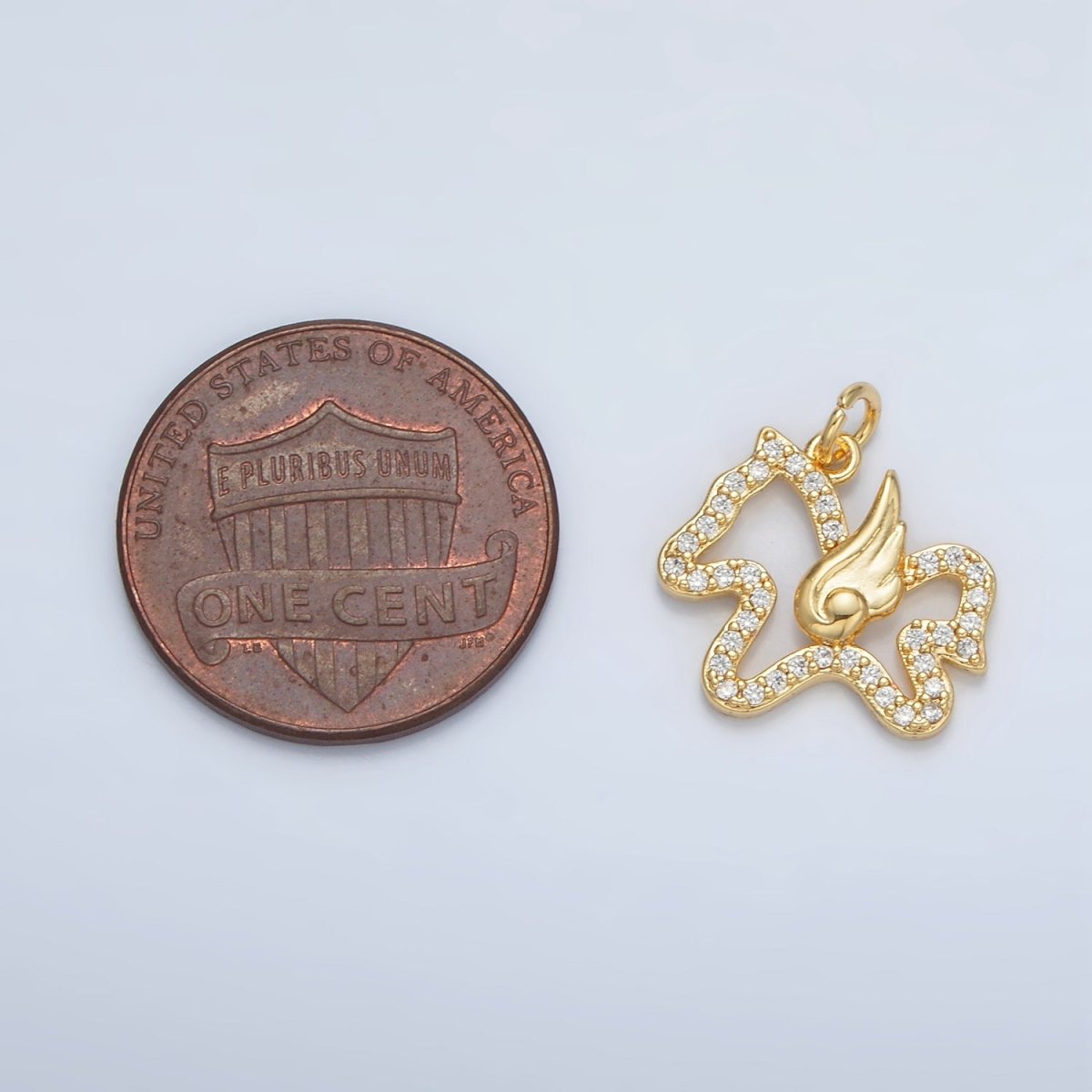 24K Gold plated Micro Paved CZ Flying Pegasus Open Charm | AC106 - DLUXCA