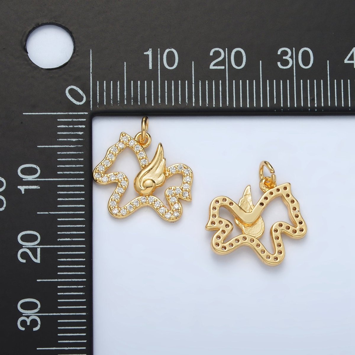 24K Gold plated Micro Paved CZ Flying Pegasus Open Charm | AC106 - DLUXCA