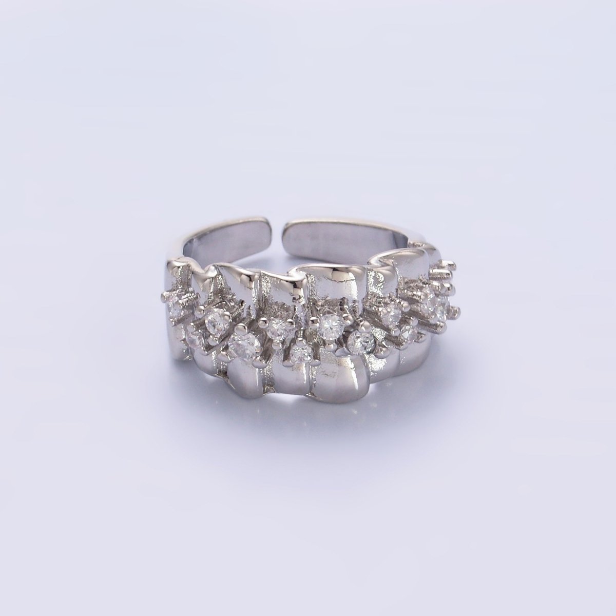 24K Gold plated Micro Paved CZ Foil Fold Ring in Gold & Silver | O443 O444 - DLUXCA