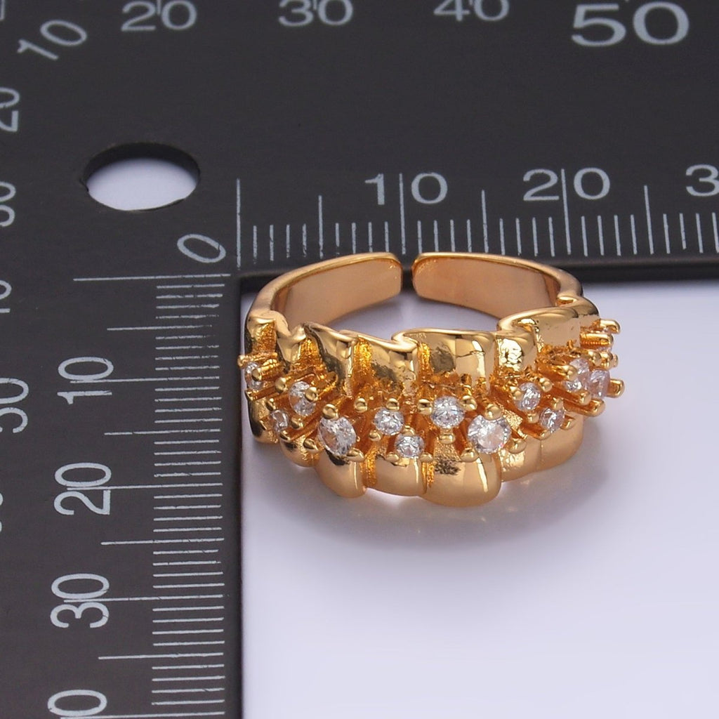 24K Gold plated Micro Paved CZ Foil Fold Ring in Gold & Silver | O443 O444 - DLUXCA