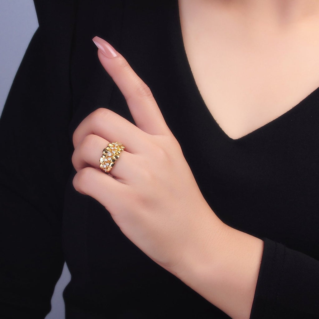 24K Gold plated Micro Paved CZ Foil Fold Ring in Gold & Silver | O443 O444 - DLUXCA