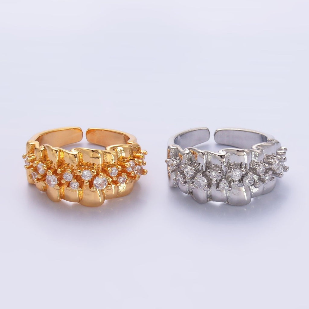 24K Gold plated Micro Paved CZ Foil Fold Ring in Gold & Silver | O443 O444 - DLUXCA