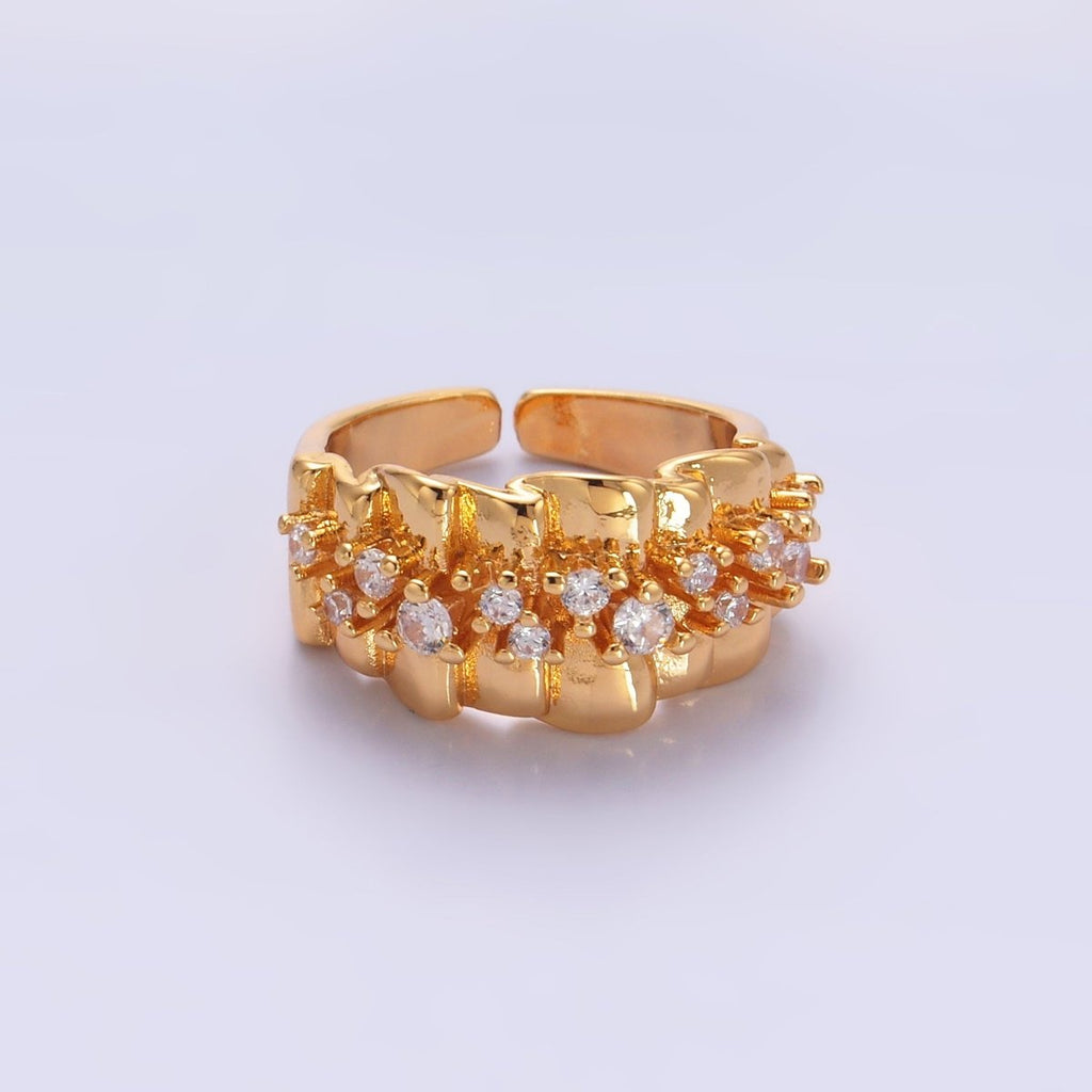 24K Gold plated Micro Paved CZ Foil Fold Ring in Gold & Silver | O443 O444 - DLUXCA