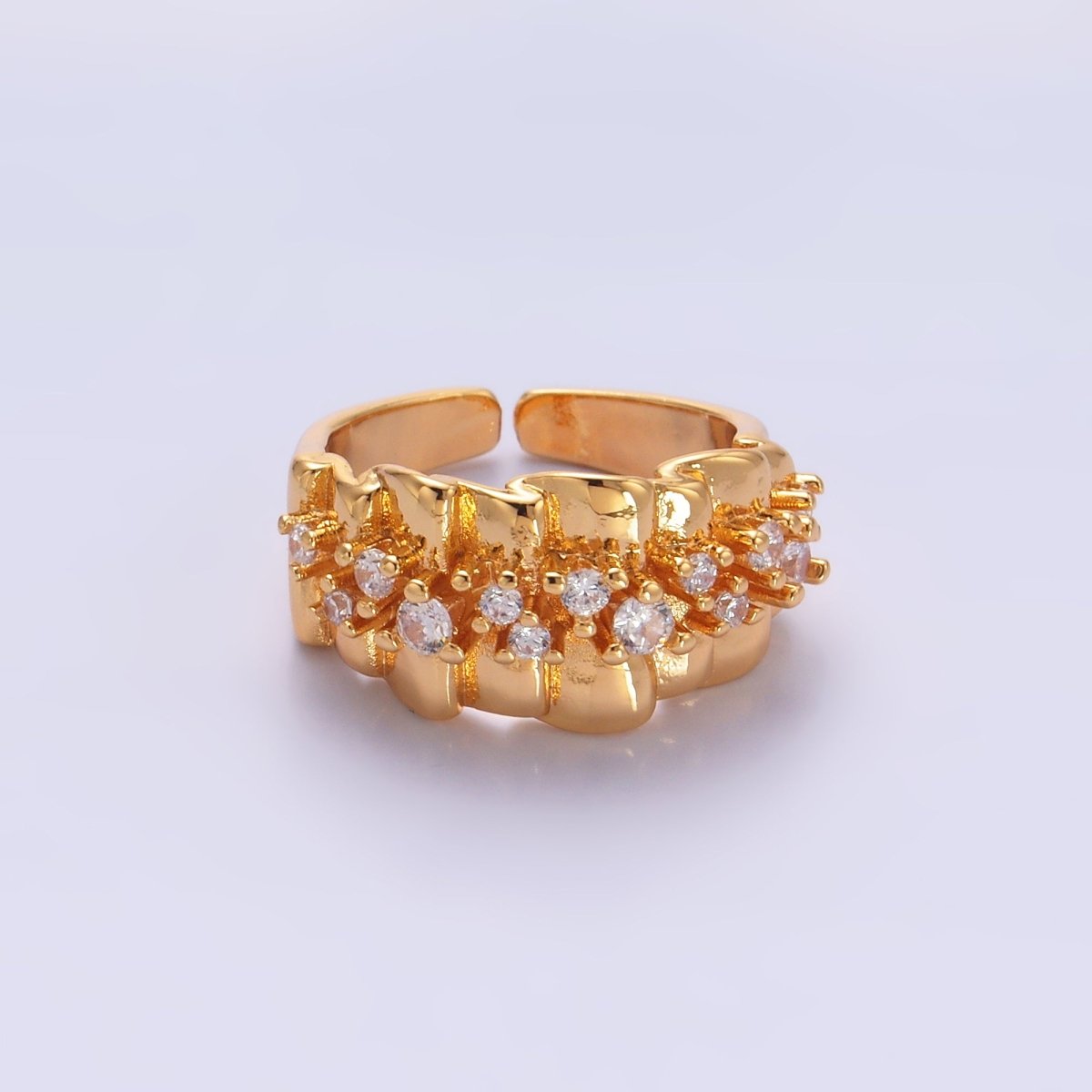 24K Gold plated Micro Paved CZ Foil Fold Ring in Gold & Silver | O443 O444 - DLUXCA