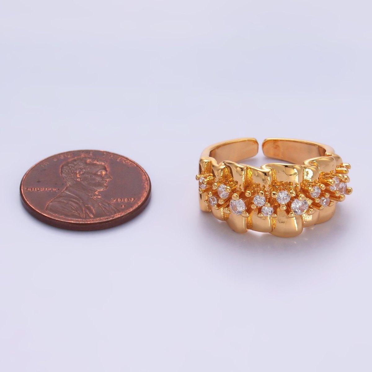 24K Gold plated Micro Paved CZ Foil Fold Ring in Gold & Silver | O443 O444 - DLUXCA