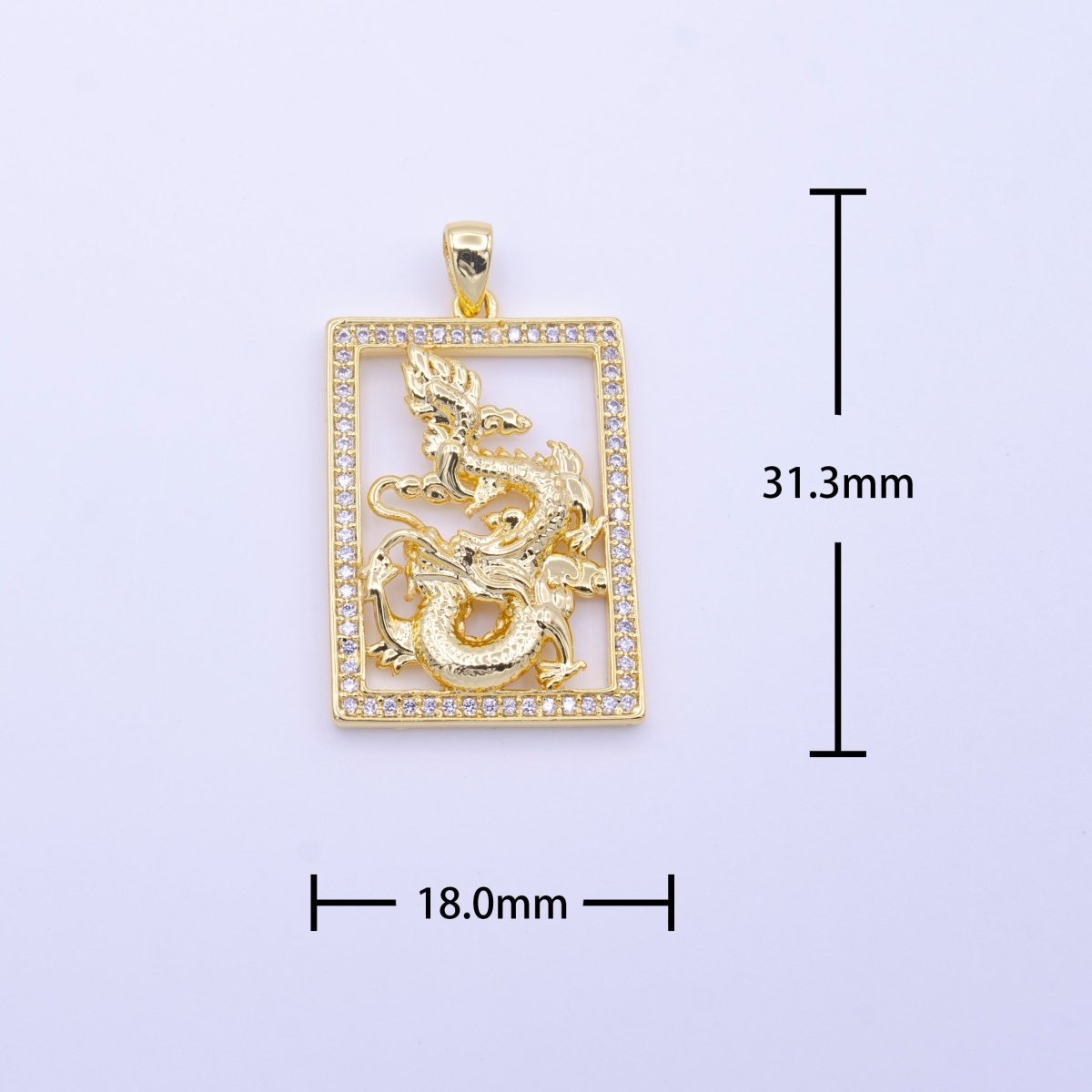 24K Gold plated Micro Paved CZ Frame Gold Chinese Dragon Pendant | AA511 - DLUXCA