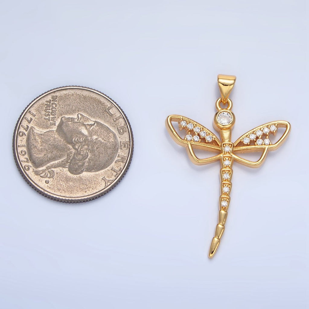 24K Gold plated Micro Paved CZ Geometric Dragonfly Insect Pendant | AA950 - DLUXCA