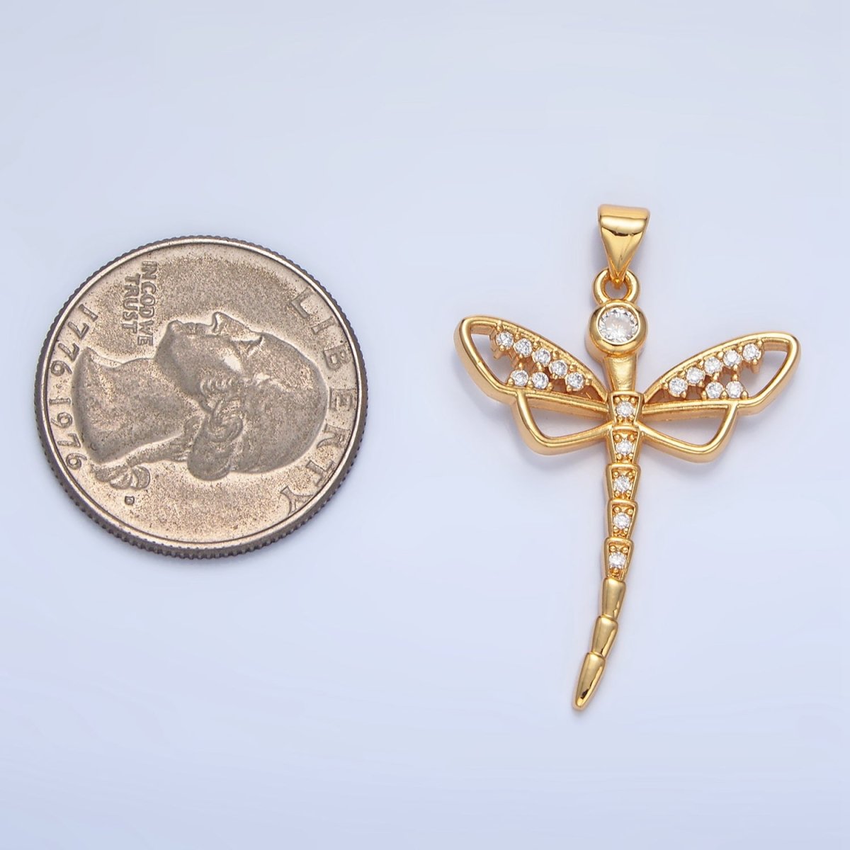 24K Gold plated Micro Paved CZ Geometric Dragonfly Insect Pendant | AA950 - DLUXCA
