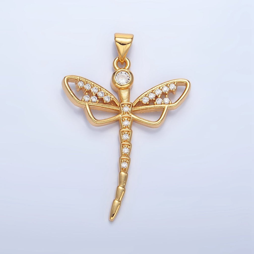 24K Gold plated Micro Paved CZ Geometric Dragonfly Insect Pendant | AA950 - DLUXCA