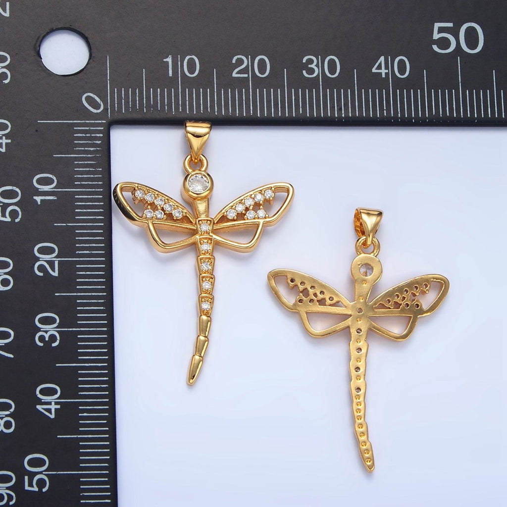 24K Gold plated Micro Paved CZ Geometric Dragonfly Insect Pendant | AA950 - DLUXCA