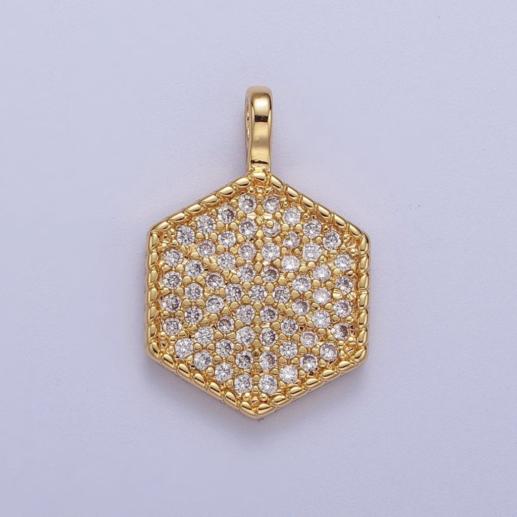24K Gold plated Micro Paved CZ Geometric Hexagonal Pendant For Jewelry Making H-466 - DLUXCA