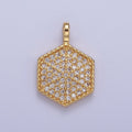 24K Gold plated Micro Paved CZ Geometric Hexagonal Pendant For Jewelry Making H-466 - DLUXCA