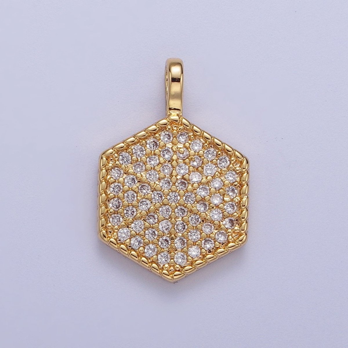 24K Gold plated Micro Paved CZ Geometric Hexagonal Pendant For Jewelry Making H-466 - DLUXCA