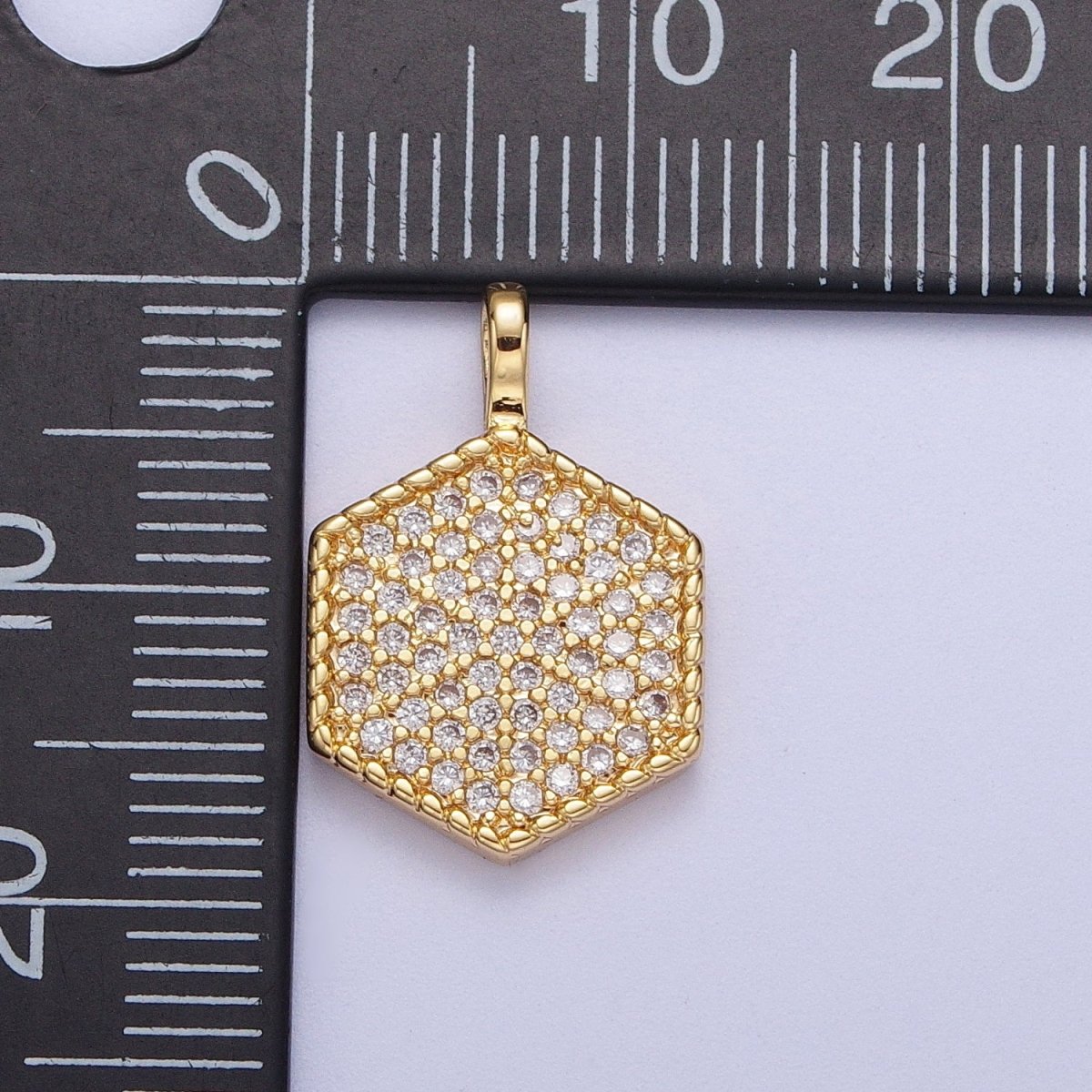 24K Gold plated Micro Paved CZ Geometric Hexagonal Pendant For Jewelry Making H-466 - DLUXCA