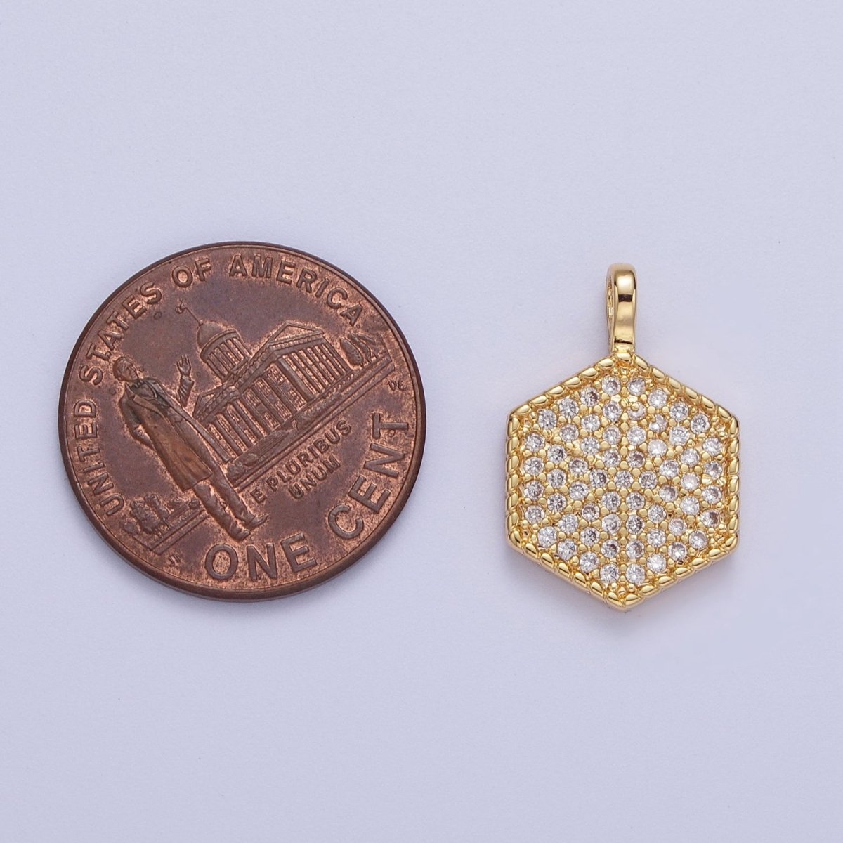 24K Gold plated Micro Paved CZ Geometric Hexagonal Pendant For Jewelry Making H-466 - DLUXCA