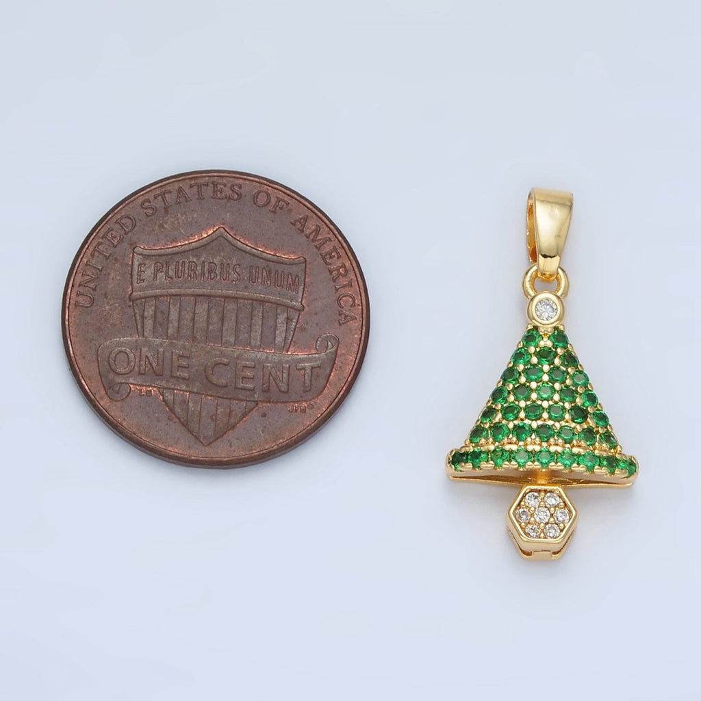 24K Gold plated Micro Paved CZ Geometric Tree Pendant | AA888 - DLUXCA