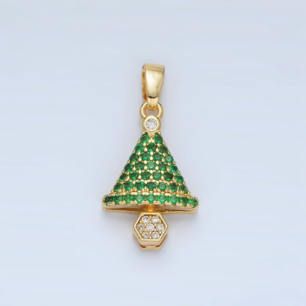 24K Gold plated Micro Paved CZ Geometric Tree Pendant | AA888 - DLUXCA