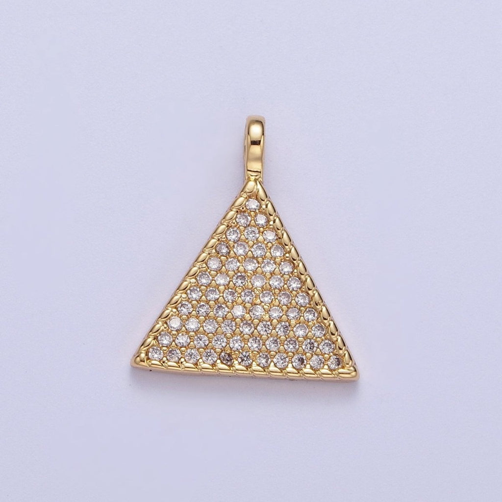 24K Gold plated Micro Paved CZ Geometric Triangle Pendant For Jewelry Making H-435 - DLUXCA
