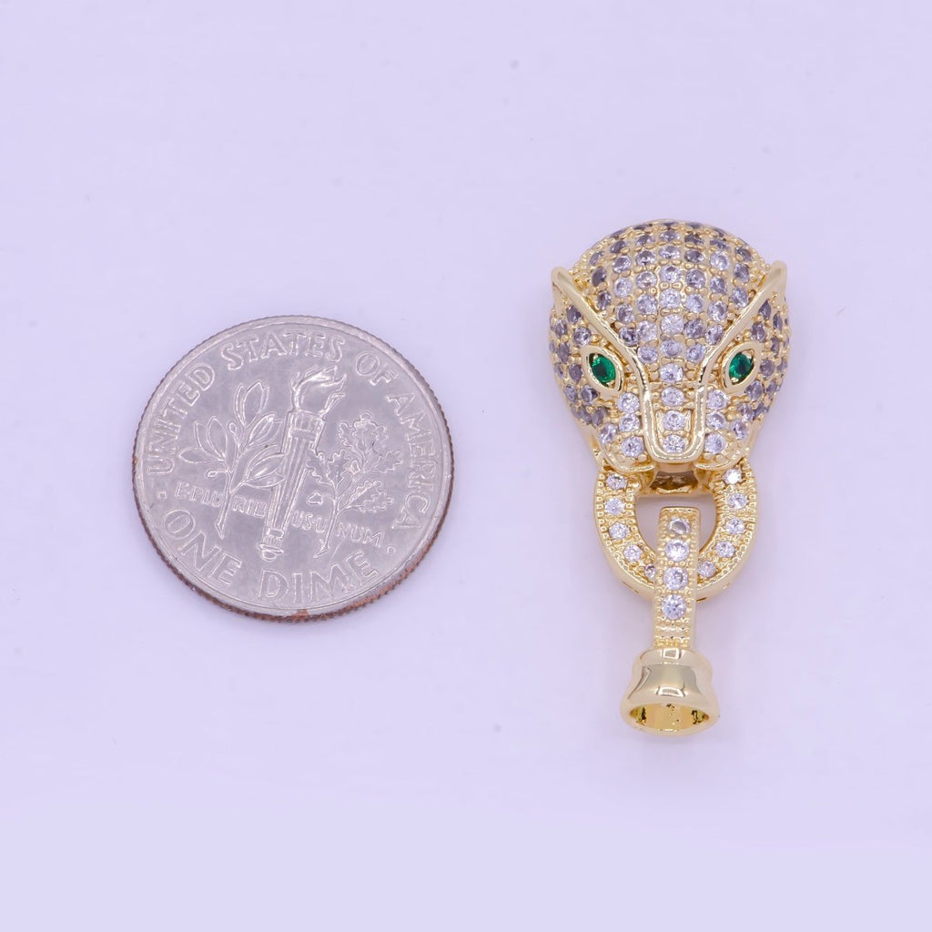 24K Gold plated Micro Paved CZ Green Eyed Leopard Panther Interlock Buckle Closure Clasps L-848 - DLUXCA